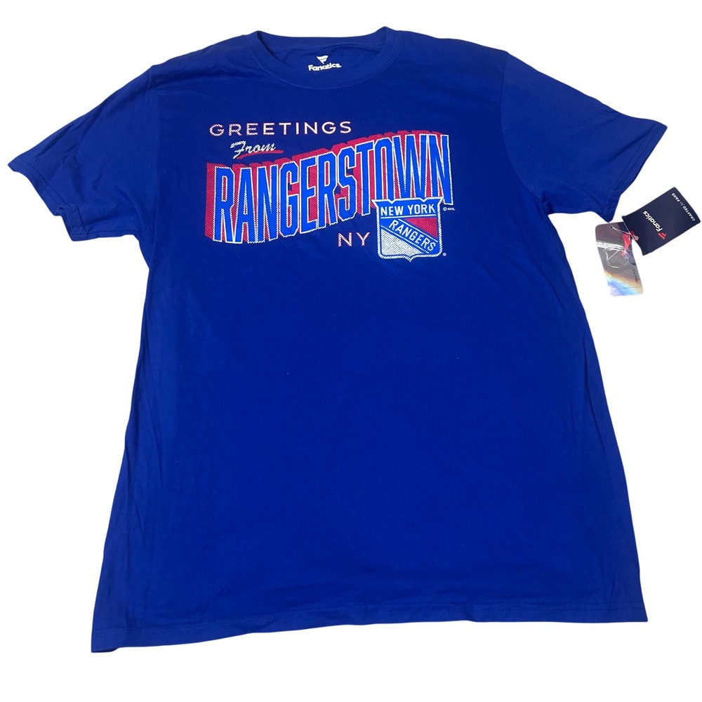 NEW Fanatics New York Rangers Greetings From Rangerstown Blue T-Shirt Mens M